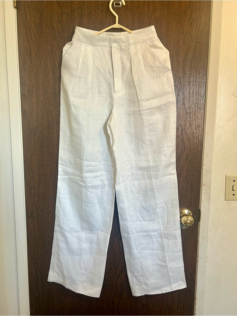Zara White Linen Wide-Leg Trousers